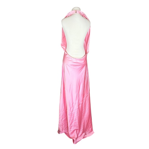 Show Me Your Mumu Halter Maxi Dress Pink Luxe Satin Open Back Bridesmaid XL New - Picture 4 of 7